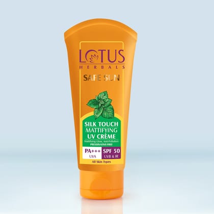 Lotus Herbals Safe Sun Silk Touch Mattifying Uv Cream PA+++, SPF 50, UVA & UVB 75 gm Lotus Herbals Safe Sun Silk Touch Mattifying Uv Cream PA+++, SPF 50, UVA & UVB 75 gm