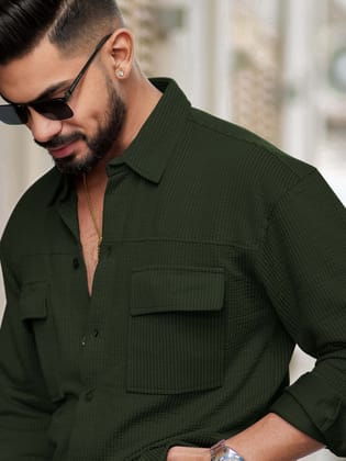 Elliot Cargo Knit Olive Lycra Shirt-S / Olive