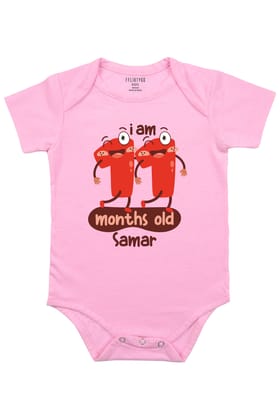 Eleven Month Milestone Baby Romper | Onesies w/ Custom Name-Pink / Baby Romper / 0-3 Months