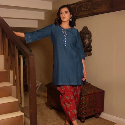 Indigo Chanderi Kurta-XS