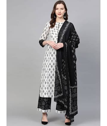 Yash Gallery Cotton Kurti With Palazzo Women's Stitched Salwar Suit - White ( )