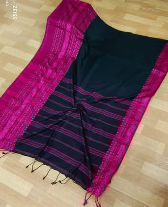Begampuri Khadi Cotton Navy Blue Saree