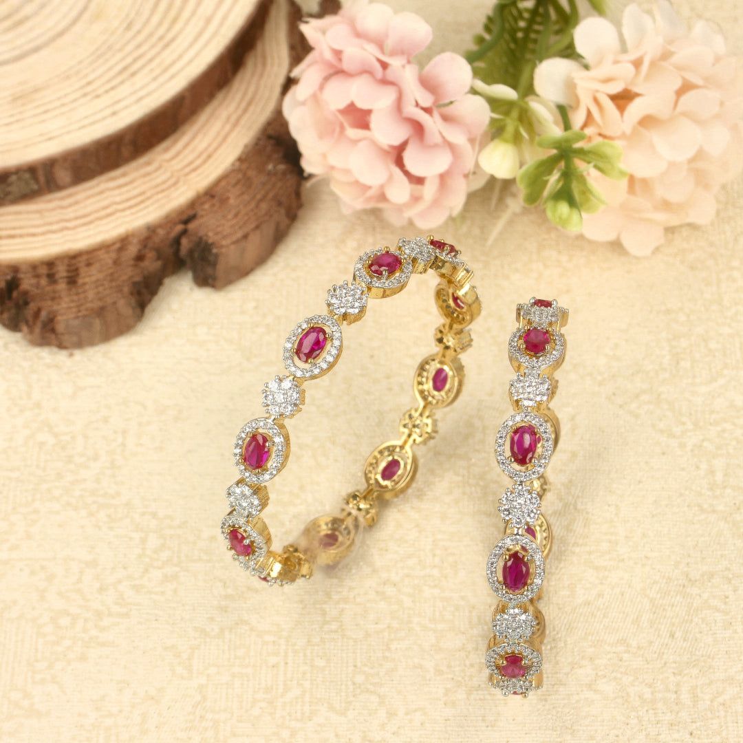 Zircon Floral Pink Stone Bangles - SIA407720