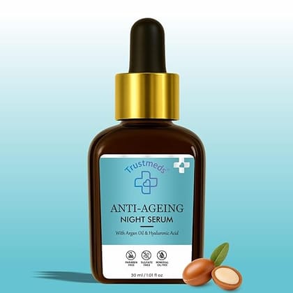 Trustmeds Anti-Ageing Night Serum with Argan Oil & Hyaluronic Acid, Paraben Free, Sulfate Free, Mineral Oil Free, 30ml