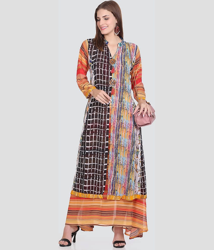 ELTHIA Women Georgette Printed A-line Dress ( Multicolor )