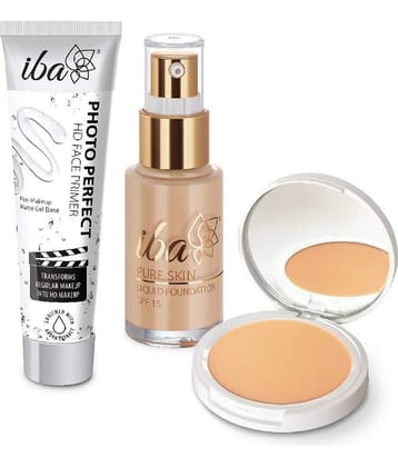 Iba Primer, Foundation,Compact Combo ,Natural Beige , Long Lasting, Full Coverage Base Makeup, (Pack of 3)