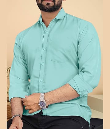 ALY JH0N 100% Cotton Regular Fit Solids Full Sleeves Men's Casual Shirt - Teal ( Pack of 1 )