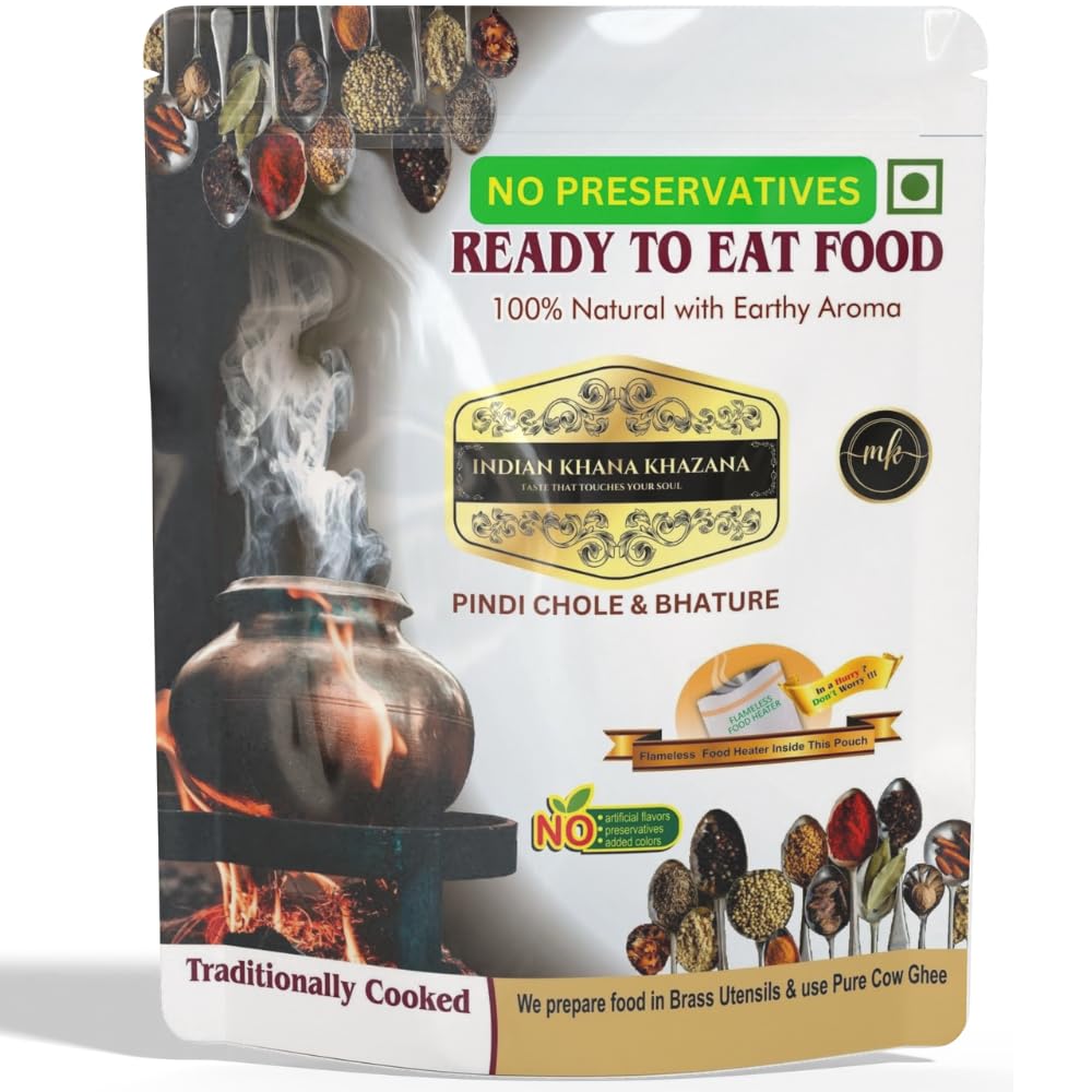 Chole & Bhature | No Added Preservative and Colours | Serve Hot Anytime Anywhere with our Flameless Food Heater inside the Pack. | Indian Tasty Flavour