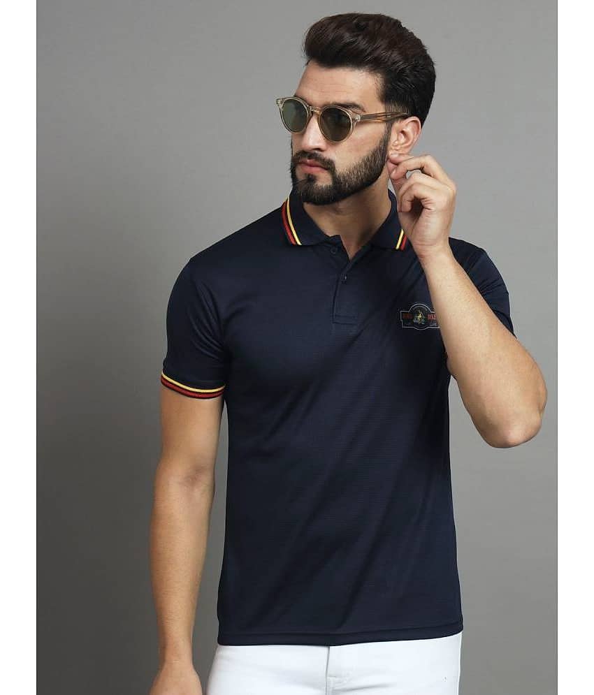 renuovo Pack of 1 Cotton Blend Regular Fit Striped Half Sleeves Men's Polo T Shirt ( Navy )