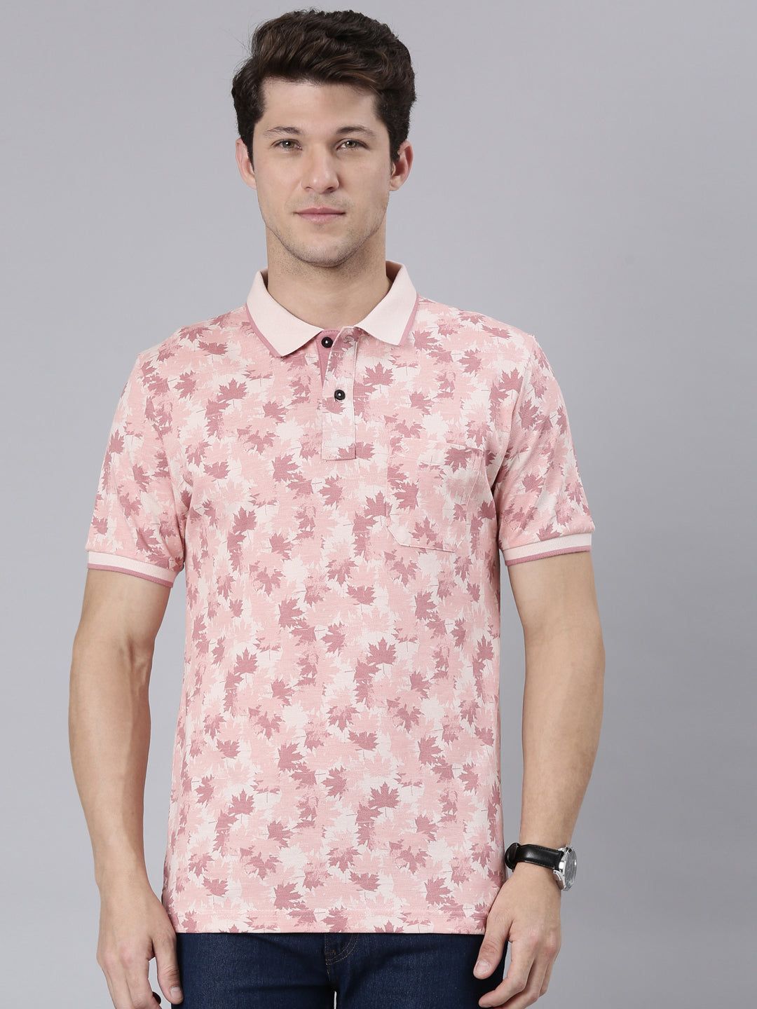 Classic Polo Men's Half Sleeve Lt.Peach Polo Neck Cotton Blend Slim Fit T-Shirt | BEAU - 268 B SF P