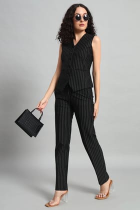 Waistcoat and Pant Co-ord Set - Pinstripe Black-XS / XS