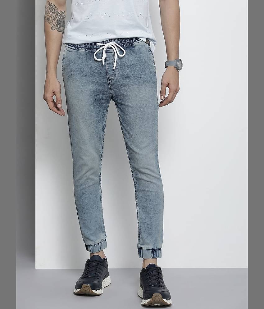 The Indian Garage Co Men Blue Jean Slim Fit Heavy Fade Cuffed Hem Stretchable Jeans