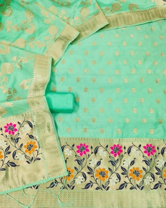 Noor-e-Banaras Brocade Weaving Lichi Silk Mint Green Suit