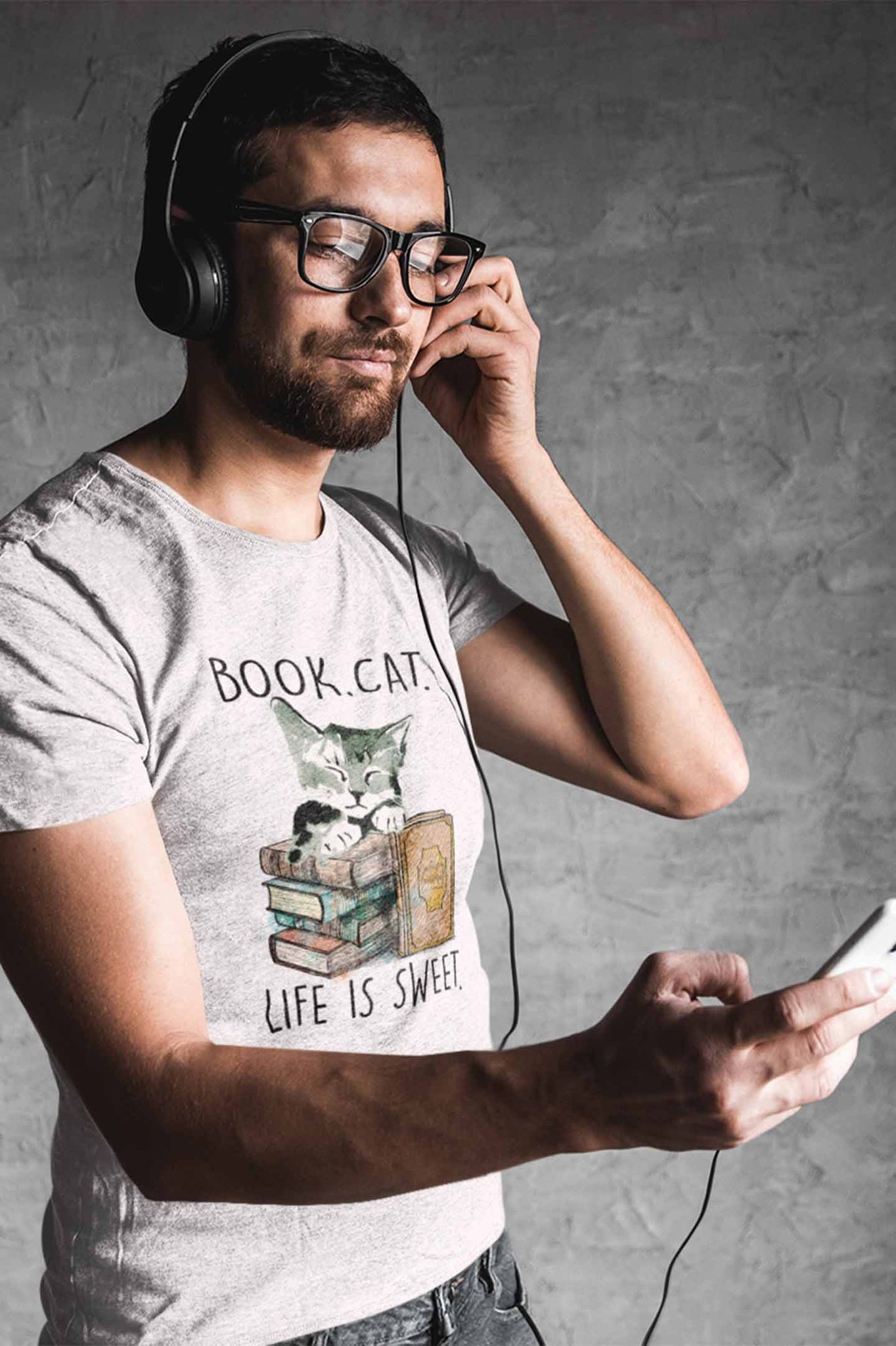 Round Neck T-Shirt (Men) - Nerdy Kitty (6 Colours)