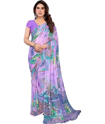 Kashvi Sarees Georgette Printed Ilkal Saree With Unstitched Blouse Piece ( Purple )