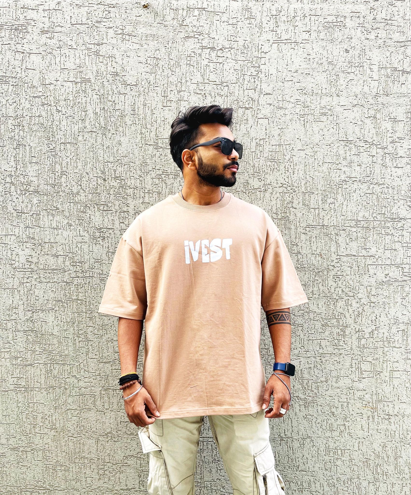 BEIGE COLOUR OVER SIZE TSHIRT