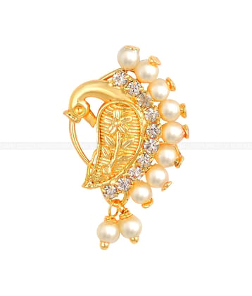 Vighnaharta Gold Plated Mayur Design with Pearls and AD stone Alloy Maharashtrian Cultural Nath Nathiya./ Nose Pin for women VFJ1014NTH-TAR