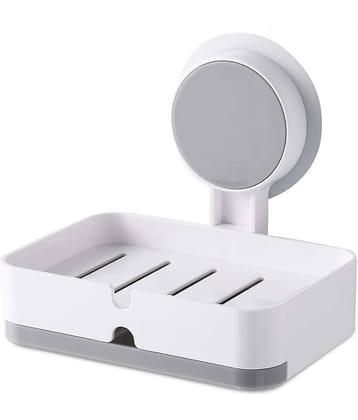 SMARTHOMEMART Soap Holder for Bathroom, Non-Drill Wall Mount Magic Sticker Self Adhesive Soap Stand for Bathroom with Removable Drain Tray (Pack of 1)