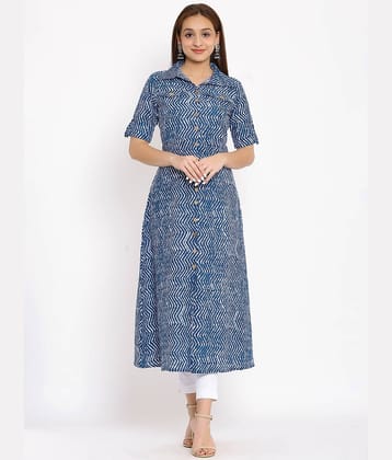 FabbibaPrints - Blue Cotton Blend Women's Flared Kurti ( Pack of 1 )