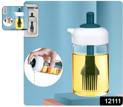 2 in 1 Glass Oil dispenser jar / Bottle with brush (1 Set)