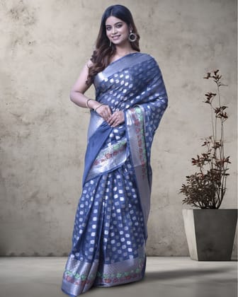 Gray Banarasi Georgette Silk Saree