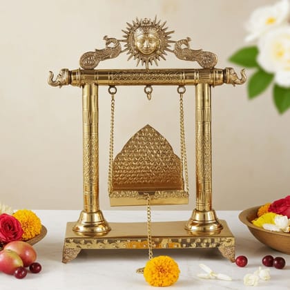 Brass Laddu Gopal Jhula for God Idol – Krishna Swing Showpiece, Height : 22 Inch (ASMAS227 E)