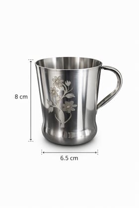 WEKTU Pack of 2 Engraved Stainless Steel Damri Glasses – High-Grade Mirror Finish Drinking Mugs with Sturdy Handle