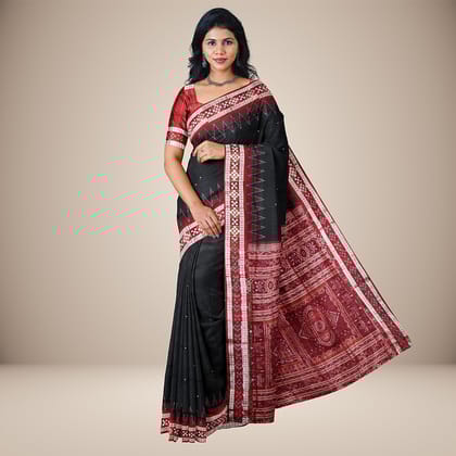 Buti Design Pasapalli and Temple Border Black Sambalpuri Silk Saree Buti Design Pasapalli and Temple Border Black Sambalpuri Silk Saree