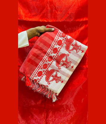 shopeezy tex fab Cotton Blend Self Design Tant Saree Without Blouse Piece ( White )