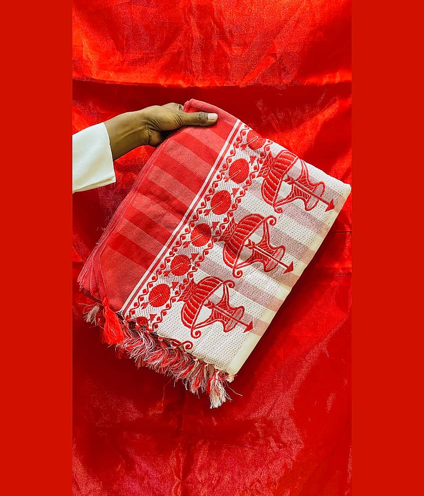 shopeezy tex fab Cotton Blend Self Design Tant Saree Without Blouse Piece ( White )