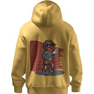 BULL CLOTHING Stylish Mens Hoodie with Urban Ninja Mustard Yellow Black Painter Design, Perfect for Casual Outings