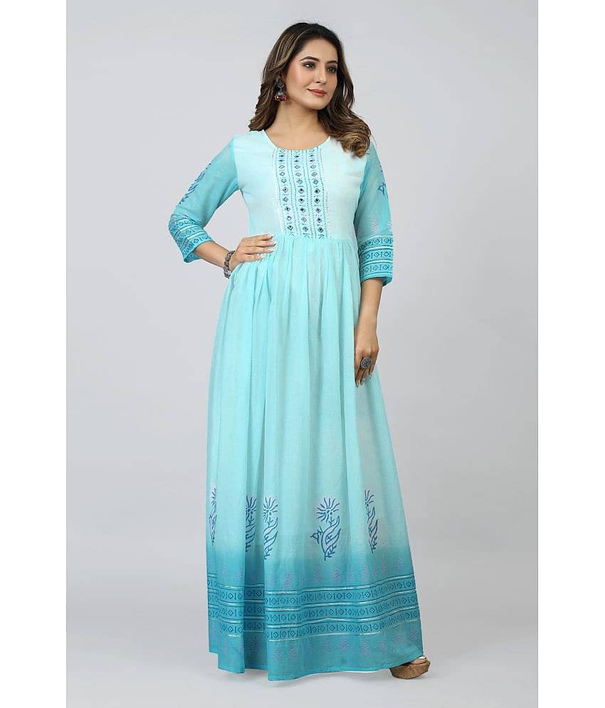 SARRAS - Turquoise Flared Cotton Women's Stitched Ethnic Gown ( Pack of 1 )