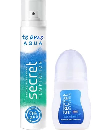secret temptation Talc Effect Roll-on 50ml & Aqua Body Spary 120ml, Combo Pack of 2 for Women (2 Items in the set)