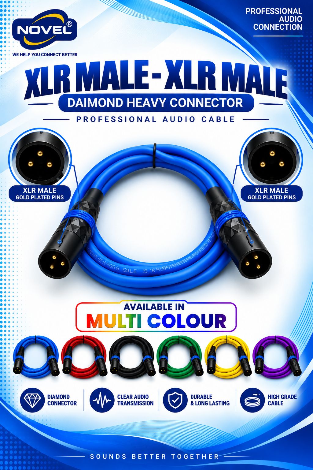 NOVEL XLR MALE - XLR MALE DIAMOND CONNECTOR HEAVY CABLE 10 YARD