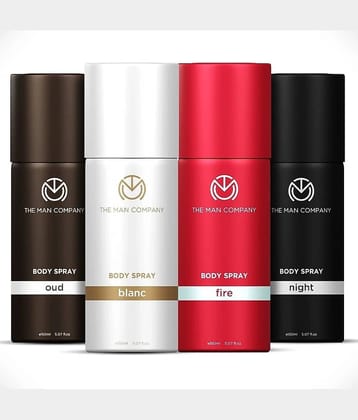 The Man Company Blanc, Fire, Night & Oud Deodorant Set Deodorant Spray for Unisex 150 ml ( Pack of 4 )