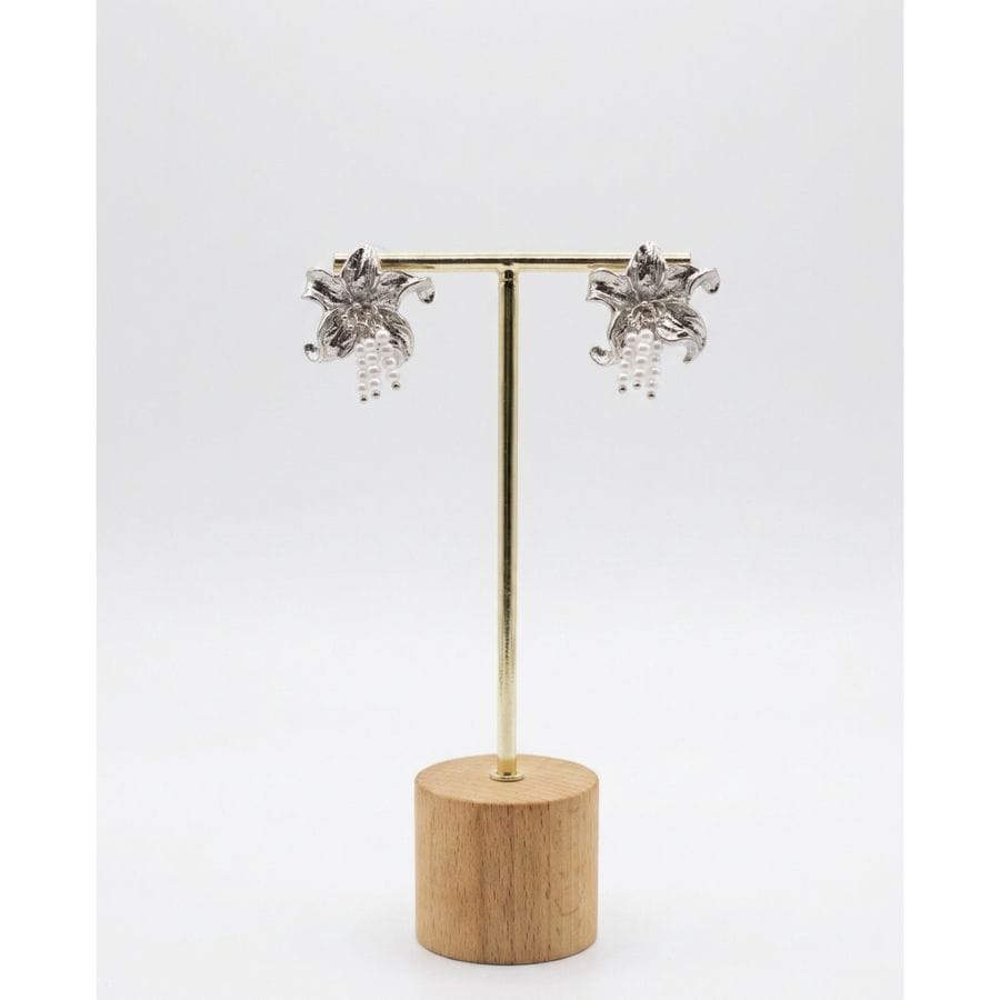 Earrings Silver-Toned Floral Design