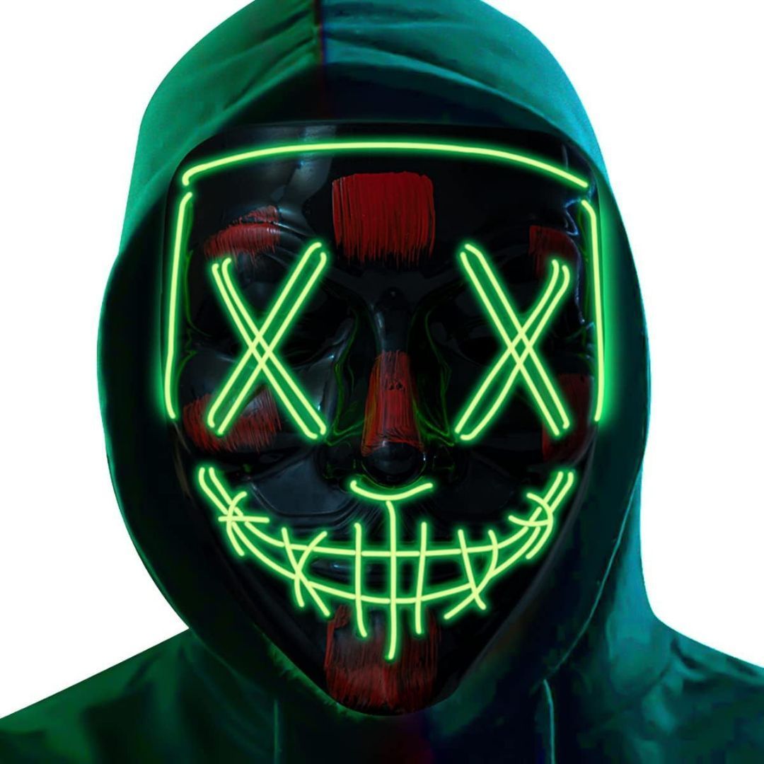 Light Up Draculla Face Mask w/ Green LED Light - 1PC
