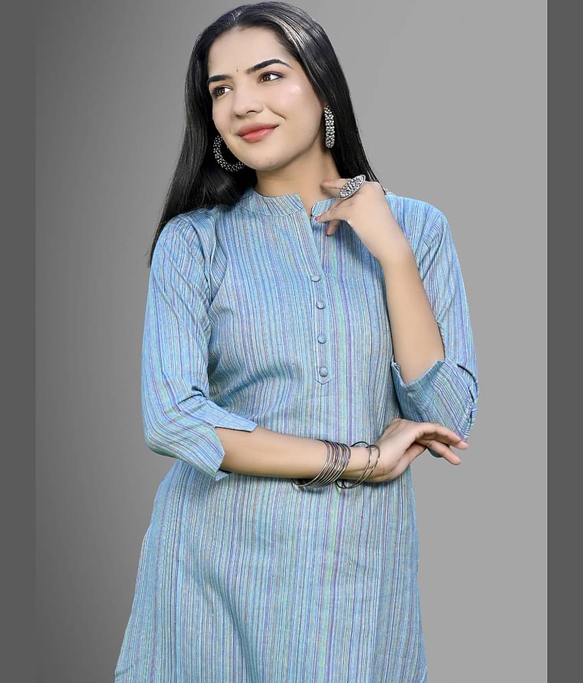 QuaClo - Blue Cotton Women's Straight Kurti ( Pack of 1 )