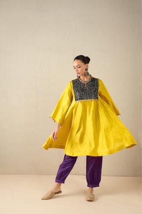 Afghani Silk Set (Yellow Upper, Purple Pants)-XS