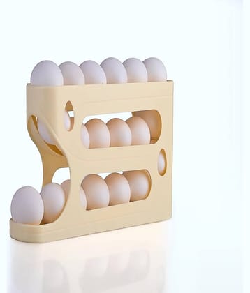 Rolling Egg & lemon Dispenser For 18-24 Eggs, Space-Saving And Durable Storage Solution With Gravity three Layer Plastic Egg Holder Container Storage Rack Ideal For Fridge And Pantry Rectangular