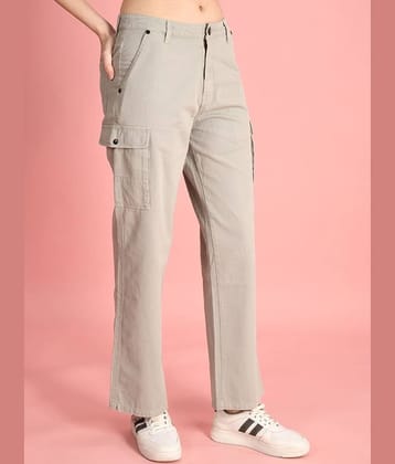 IVOC Women Classic Straight Fit High-Rise Cotton Cargos Trousers