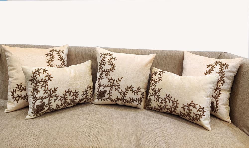 Cream Set of 5 Ethnic Beaded Embroidered Square Cushion Covers Combo for Sofa Home Bedroom - Ethnic Shoes | Buy online on ZillyBuy