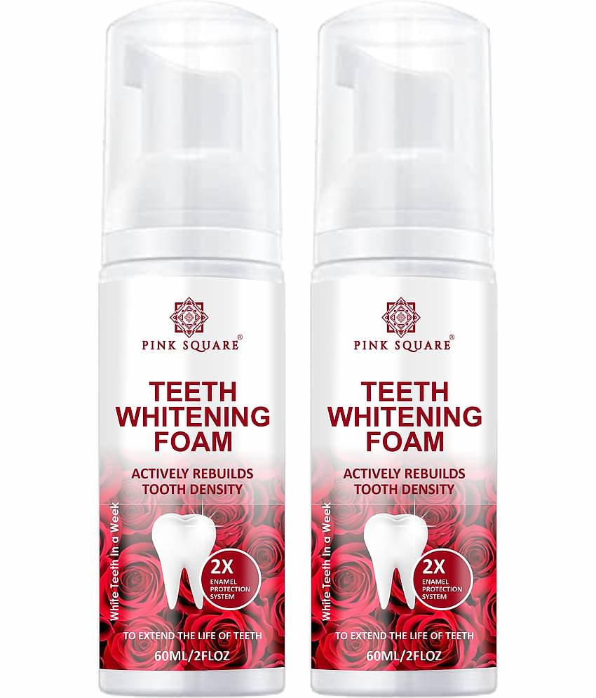 pink square Teeth Whitening Foam with Mint to Remove Stains Breath Freshener 120 mL