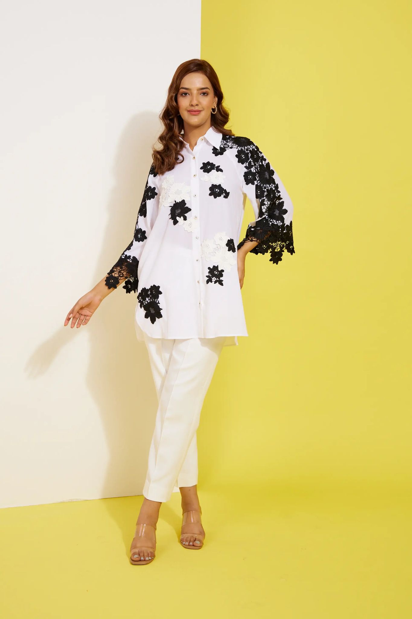 YIN&YANG formal white and black shirt-WHITE / 100%POLYESTER / XXS