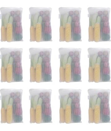 PrettyKrafts mesh Reusable Fridge Storage Bag for Fruits & Vegetables-Set of 12 (Double Layered Mesh)- White