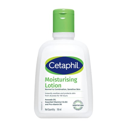 Cetaphil Moisturising Lotion 118 ml for Dry to Normal & Sensitive Skin | 48H Hydration with Niacinamide, Panthenol & Glycerin | Fragrance-Free, Non-Greasy, Dermatologist Recommended, For Face and Body Cetaphil Moisturising Lotion 118 ml for Dry to Normal