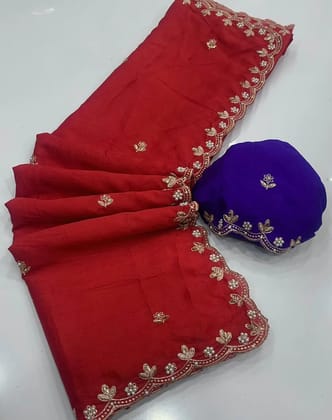 Pure Chinon saree with handwork work in all over saree with multi work