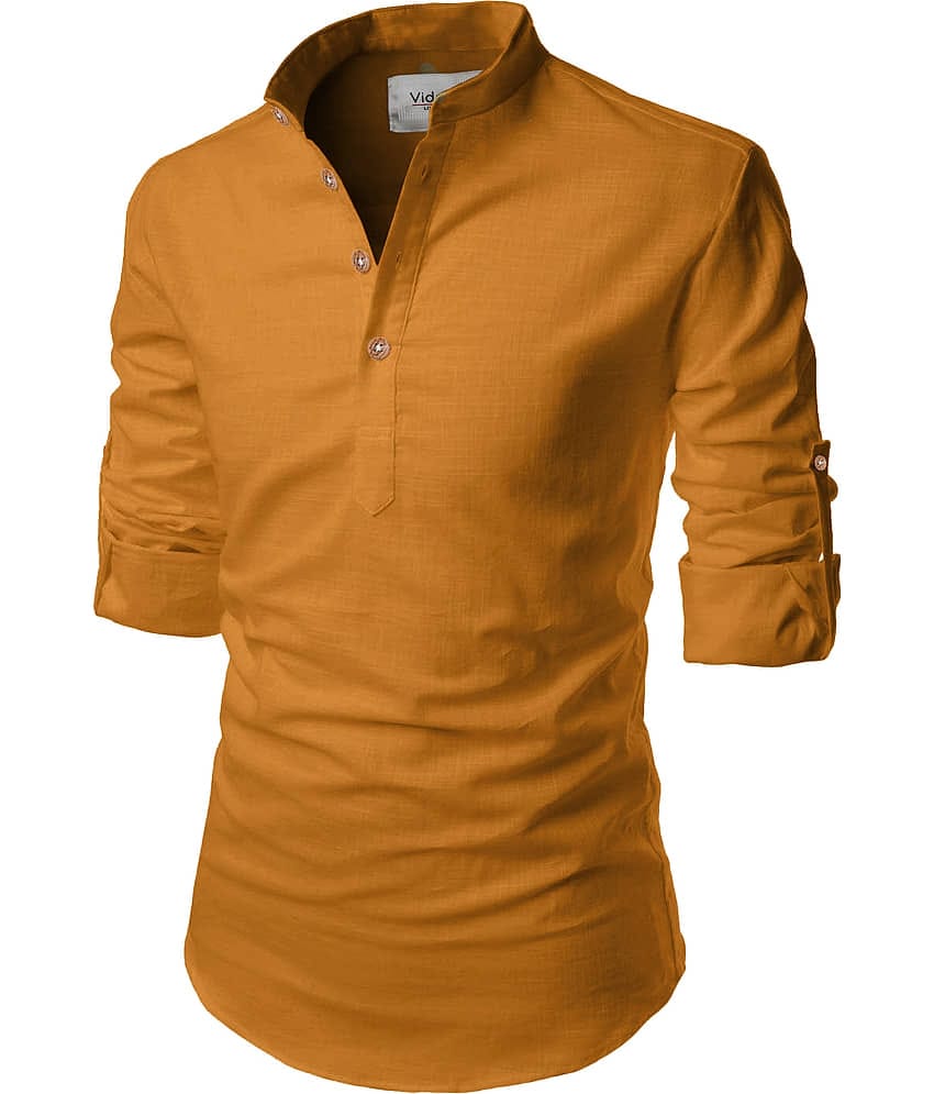 Vida Loca Linen Slim Fit Solids Rollup Sleeves Men's Casual Shirt - Pink ( Pack of 1 )