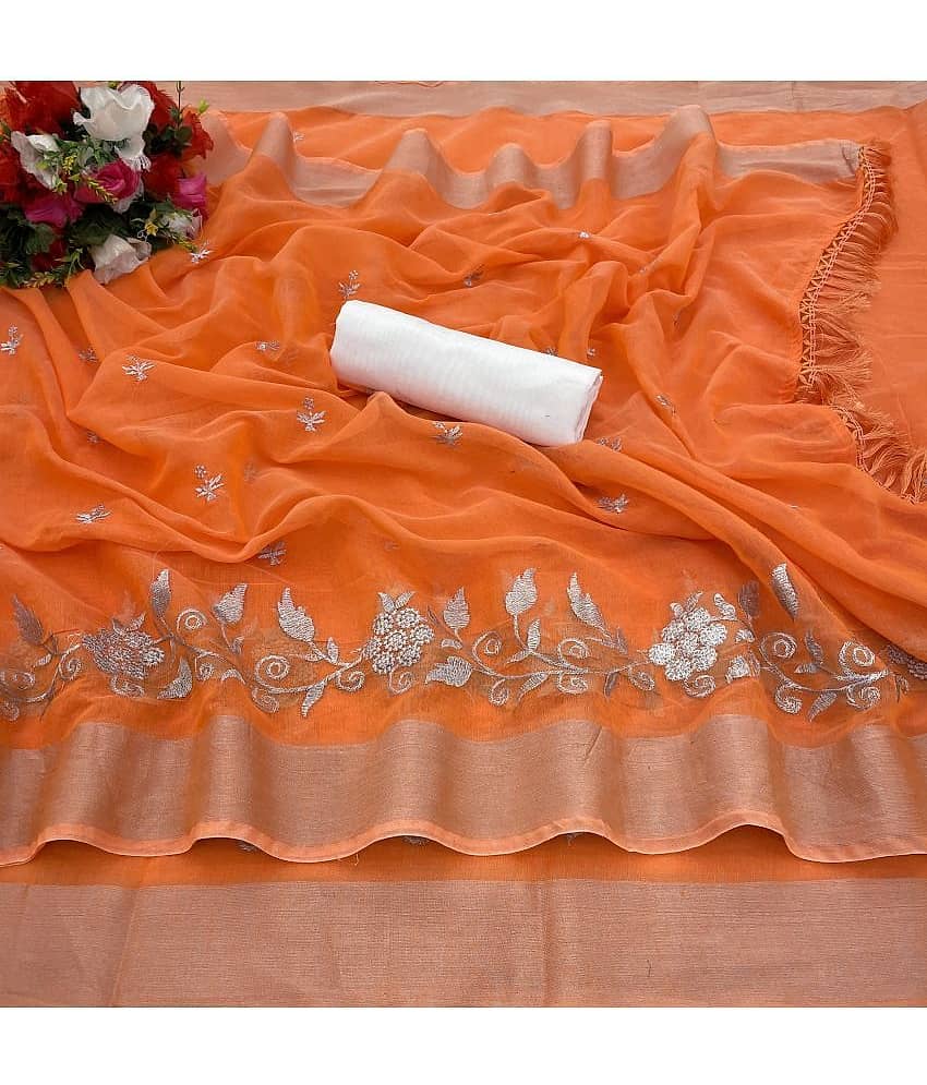 Gullak Chanderi Embroidered Saree With Unstitched Blouse Piece ( Peach )