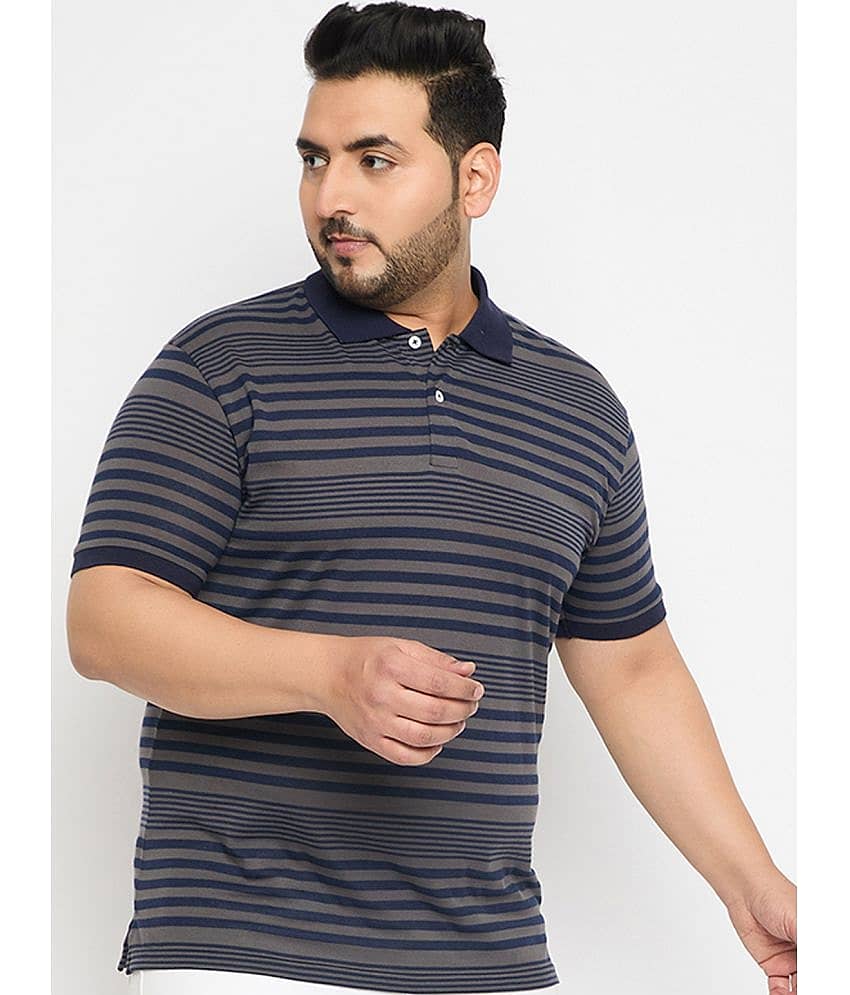 GET GOLF Pack of 1 Cotton Blend Regular Fit Striped Half Sleeves Men's Polo T Shirt ( Blue )